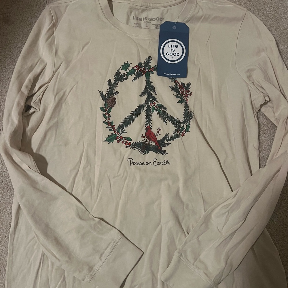 Life Is Good Cream Peace Sign Long Sleeve Tee